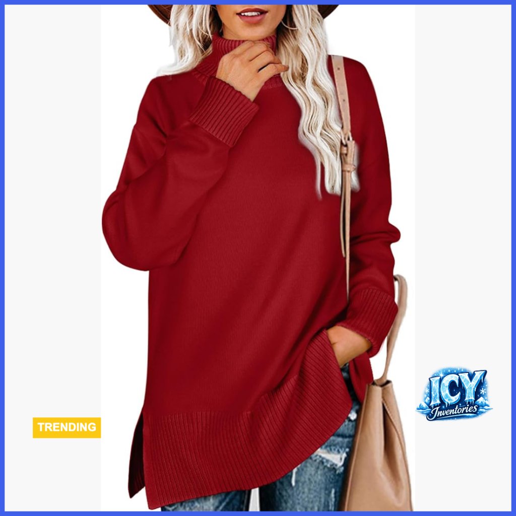 Turtleneck Side Split Oversized Pullover Sweater